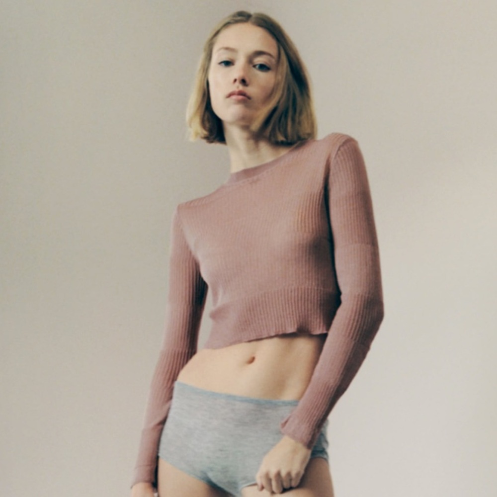 Zara knit cropped long sleeve shirt in metal color - Size L